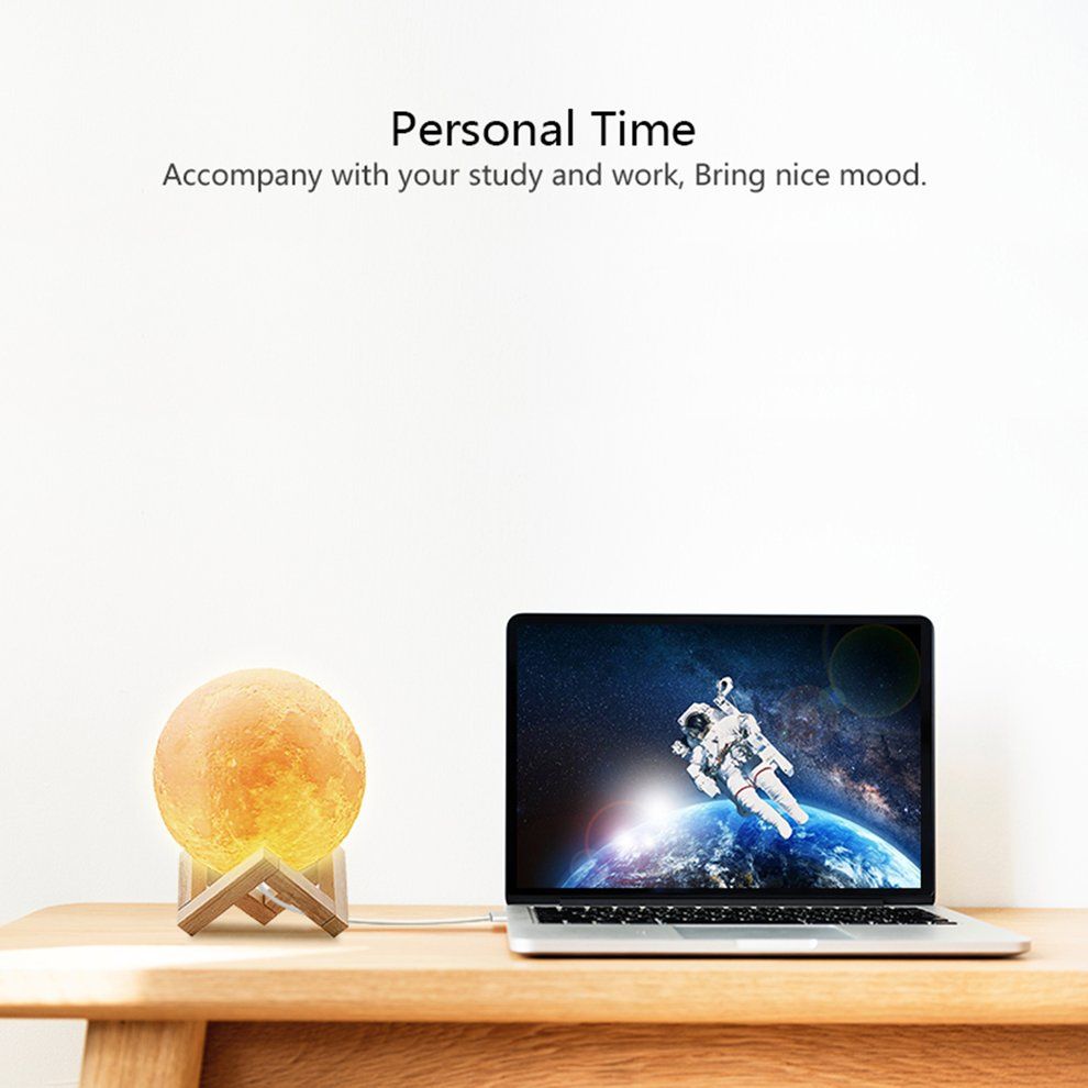 Rechargeable 3D Print Moon   15CM Touch Switch Bedroom Bookcase Night Light-3 Colors-Touch Pat