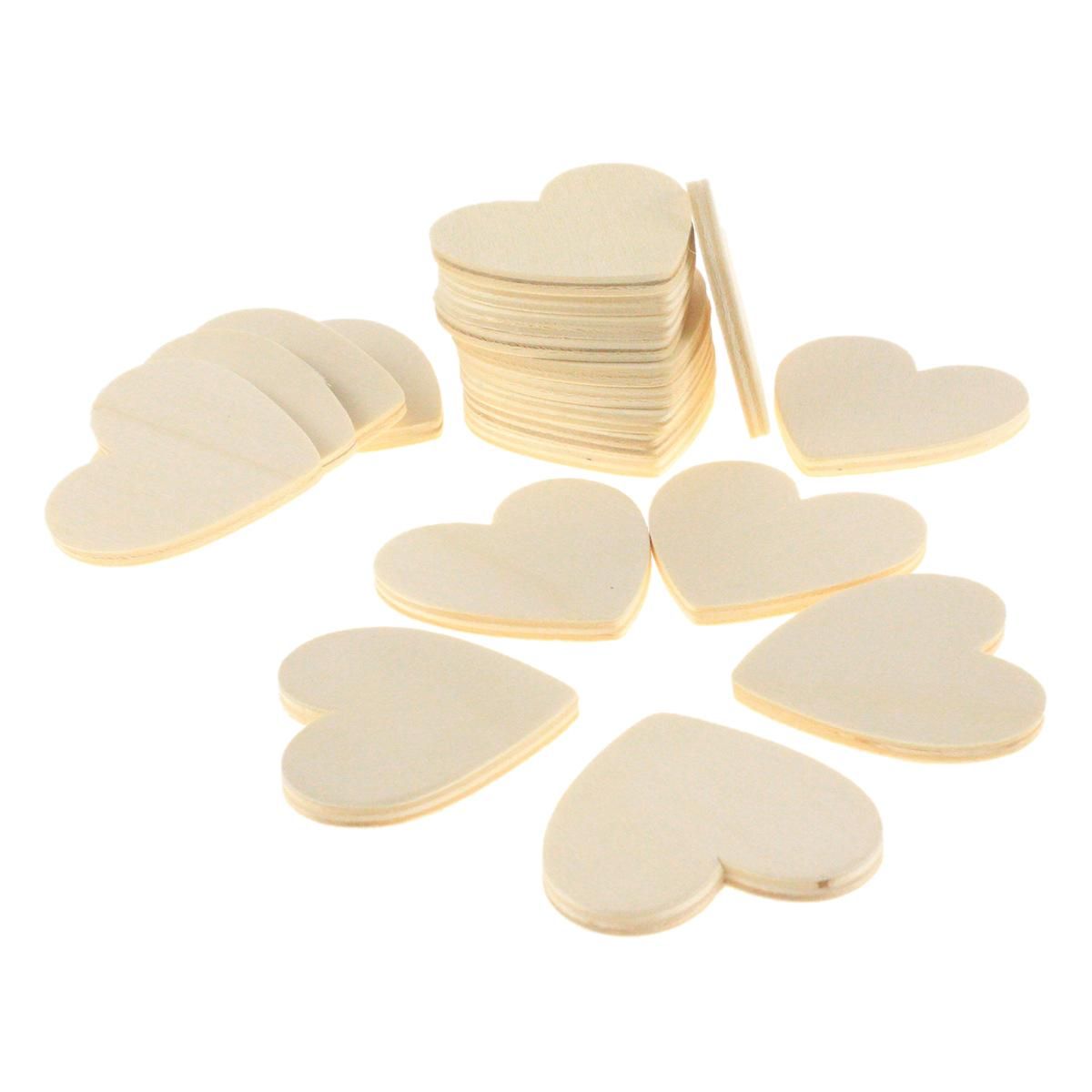 40Pcs Blank Slices Discs Wood Heart Love Unfinished Natural