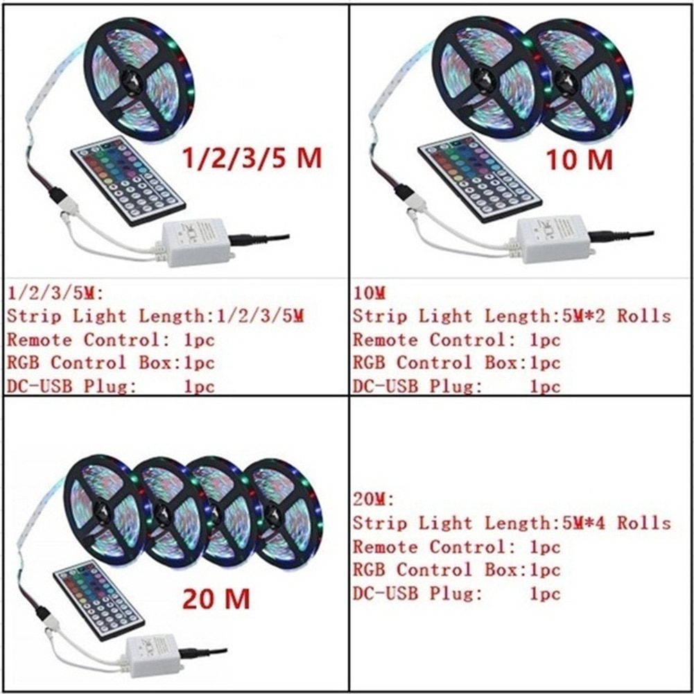 5/10/20m LED Strip SMD 3528 LED Strip Light RGB Flexible Tape Ribbon Lamp With Remote Control IP33 Flexible Controller+Adapter--20M--