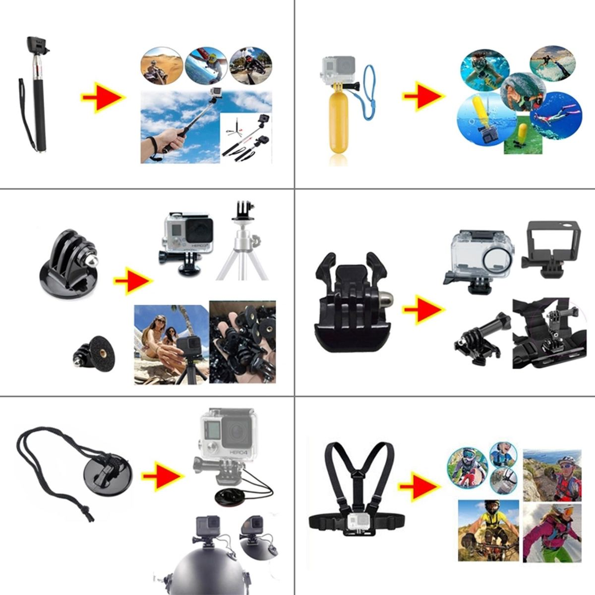 PULUZ 50 in 1 Accessories Total Ultimate Combo Kit with EVA Case Replacement for GoPro Cameras