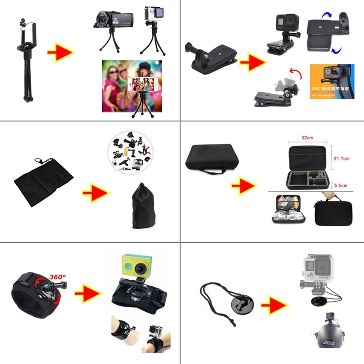 PULUZ 50 in 1 Accessories Total Ultimate Combo Kit with EVA Case Replacement for GoPro Cameras
