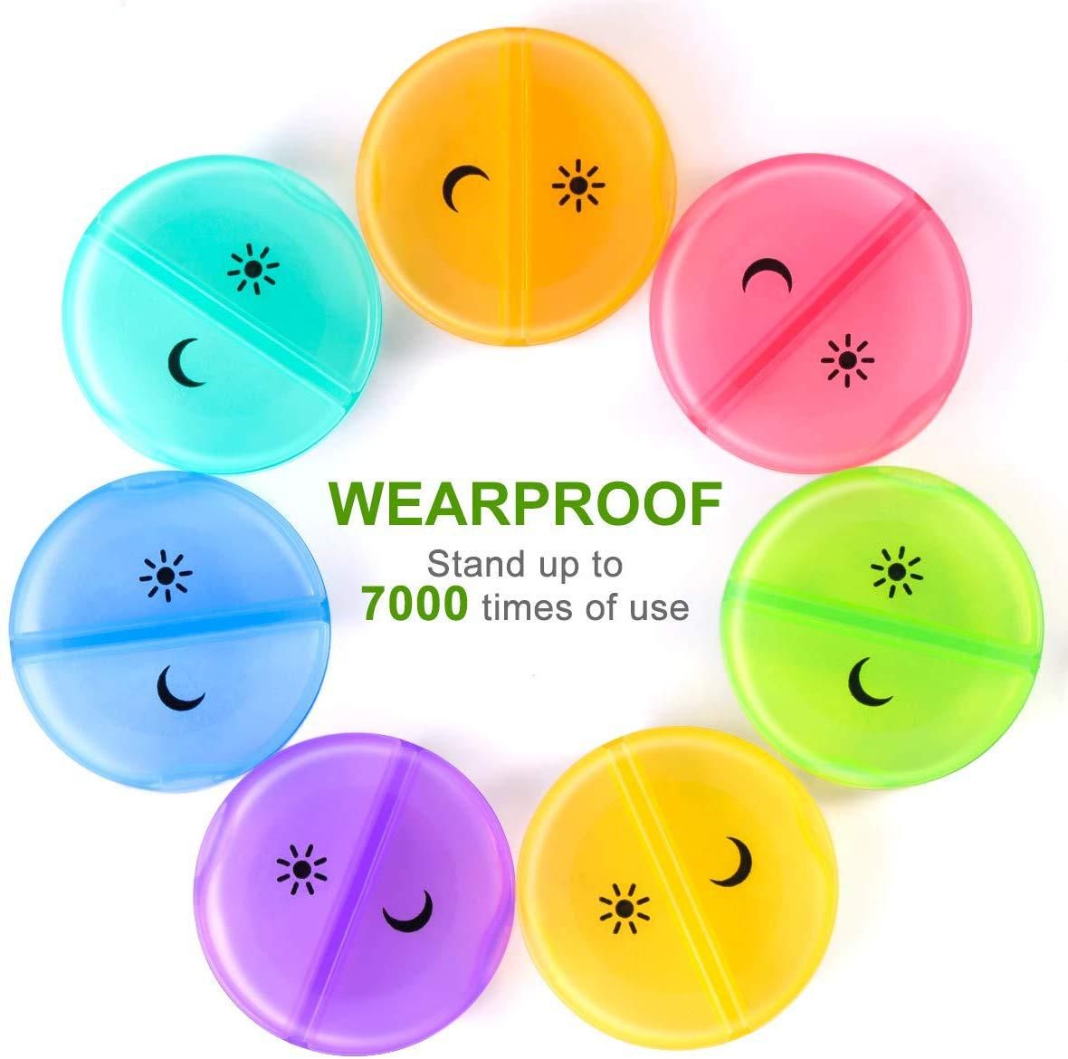 Round Medicine Organizer 7 Day Pill Case, 14-grids