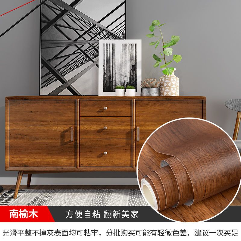Wood Stripe Solid Color Peel & Stick Films PVC Waterproof Wall Sticker Self-adhesive For Home Doors Cabinets Furnitures Restore-Walnut Wood