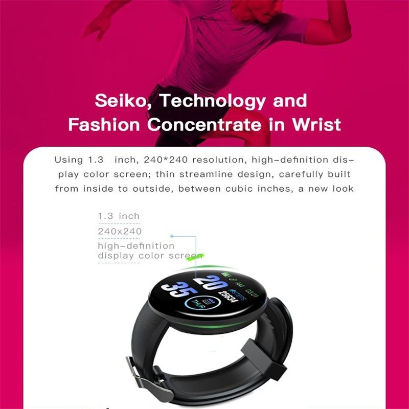 D18 1.3inch TFT Color Screen Smart Watch IP65 Waterproof,Support Call Reminder /Heart Rate Monitoring/Blood Pressure Monitoring/Sleep Monitoring(Purple)