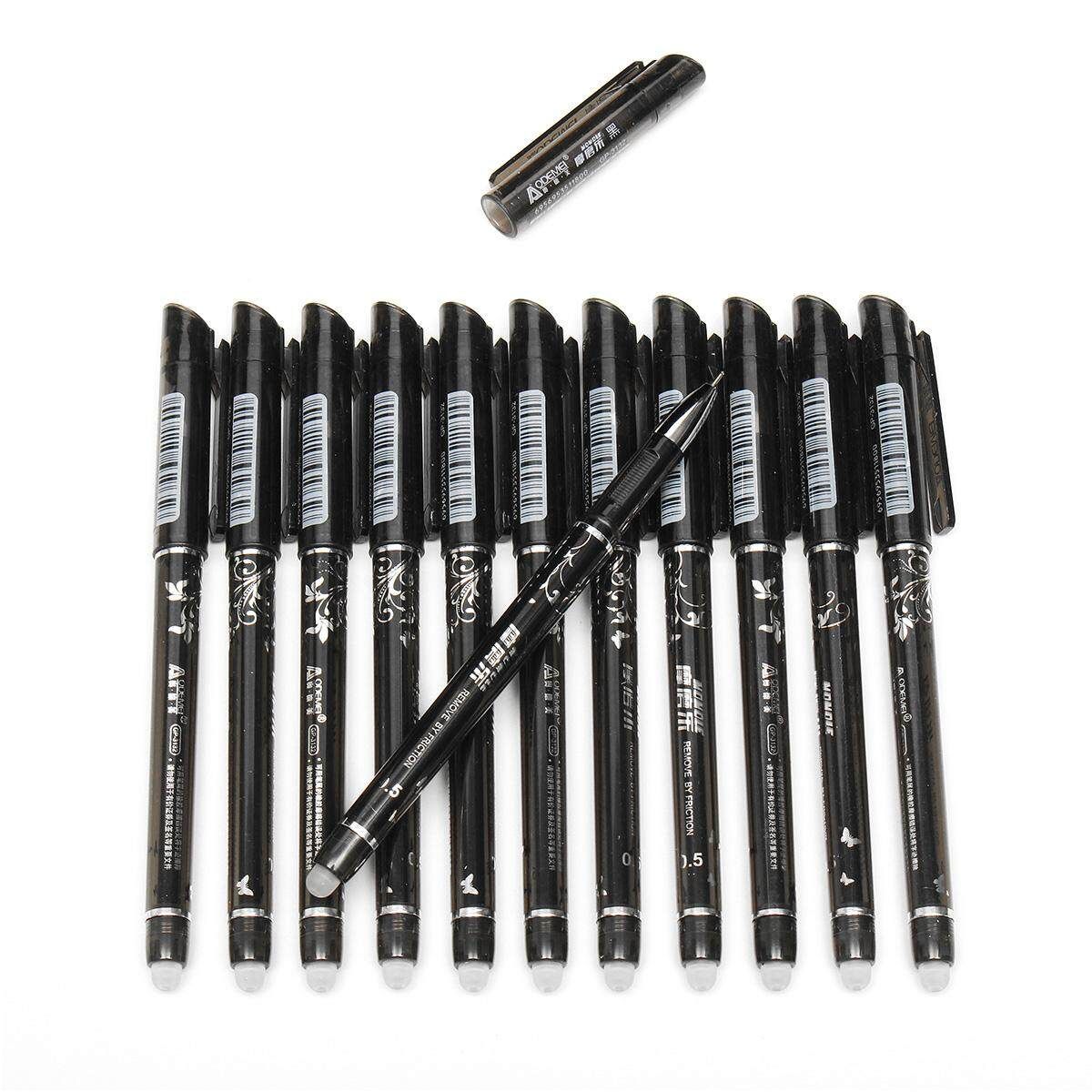 12pcs Erasable Pens 0.5mm Writing Ink Pen Set Kids School Office Stationery Black (black)