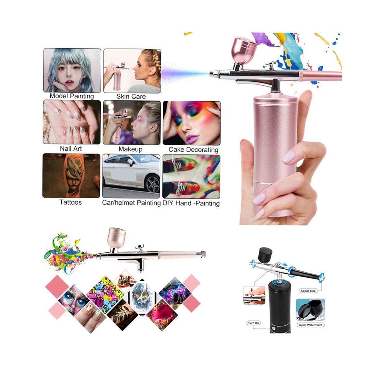 Rechargeable Cordless Airbrush Compressor with 0.4mm Nozzle for Barber, Nail Art, Makeup, Model Painting