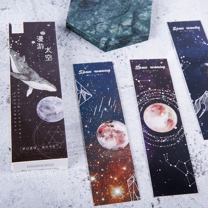 30pcs/pack Kawaii Space Galaxy Planet Star Bookmark Paper