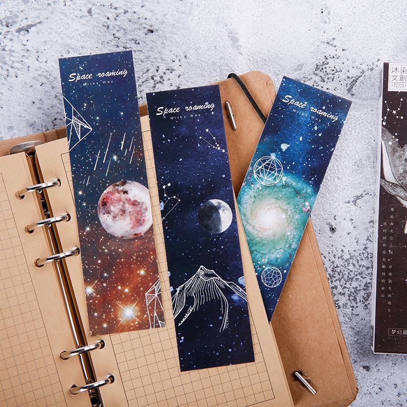 30pcs/pack Kawaii Space Galaxy Planet Star Bookmark Paper