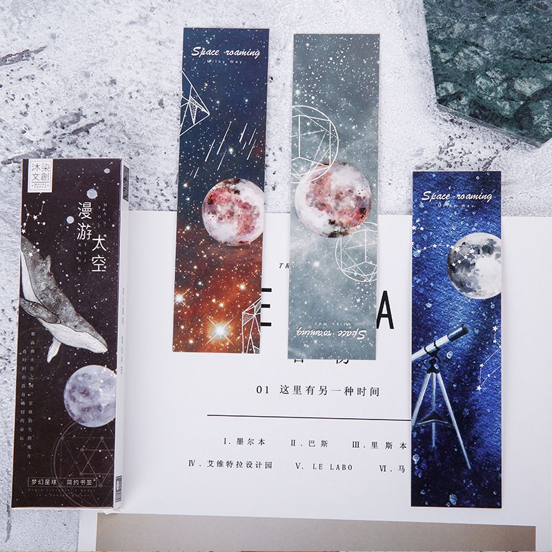 30pcs/pack Kawaii Space Galaxy Planet Star Bookmark Paper