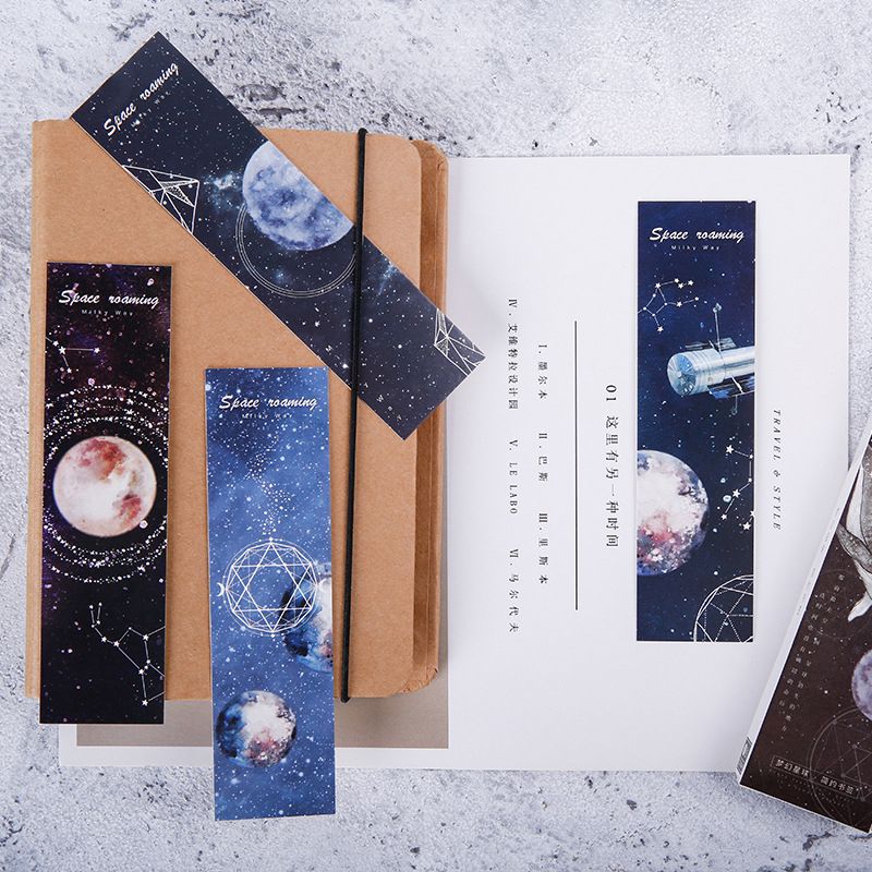 30pcs/pack Kawaii Space Galaxy Planet Star Bookmark Paper