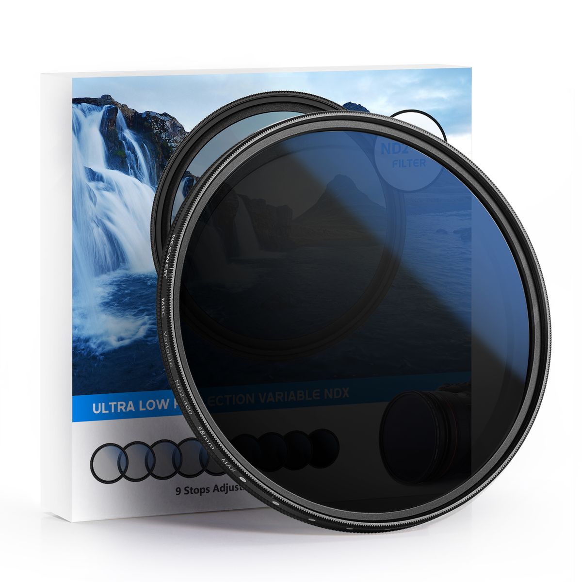 58mm MRC ND Filter, Variable Neutral Density Adjustable ND Filter ND2 To ND400, Multi-Layer Coated Optical Glass, Water-Repellent & Scratch-Resistant Ultra-Slim Filter For 58mm Camera Lens