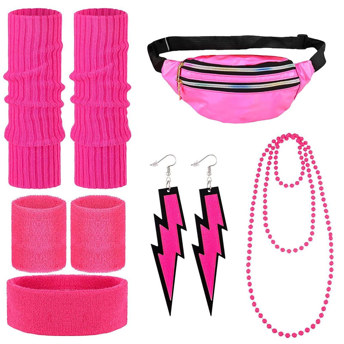 1 Set Exercise Sportswear Sweatband Headband Wristband Waist Bag Set Rose Red
