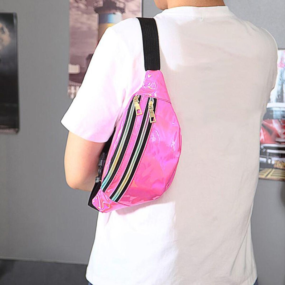 1 Set Exercise Sportswear Sweatband Headband Wristband Waist Bag Set Rose Red