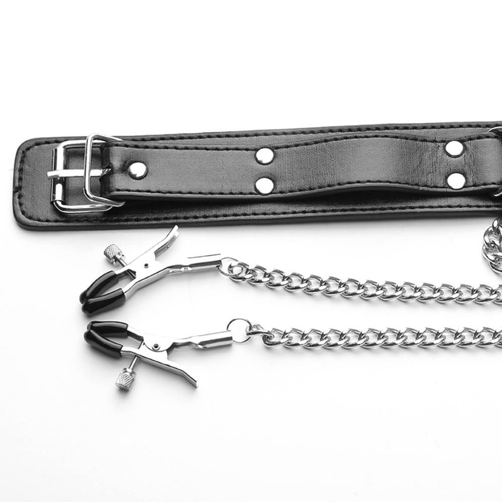Neck Collar Nipple Clamps BDSM Bondage Slave Restraints Erotic Fetish Adult Product Breast Clips Collar Women Sex Toys