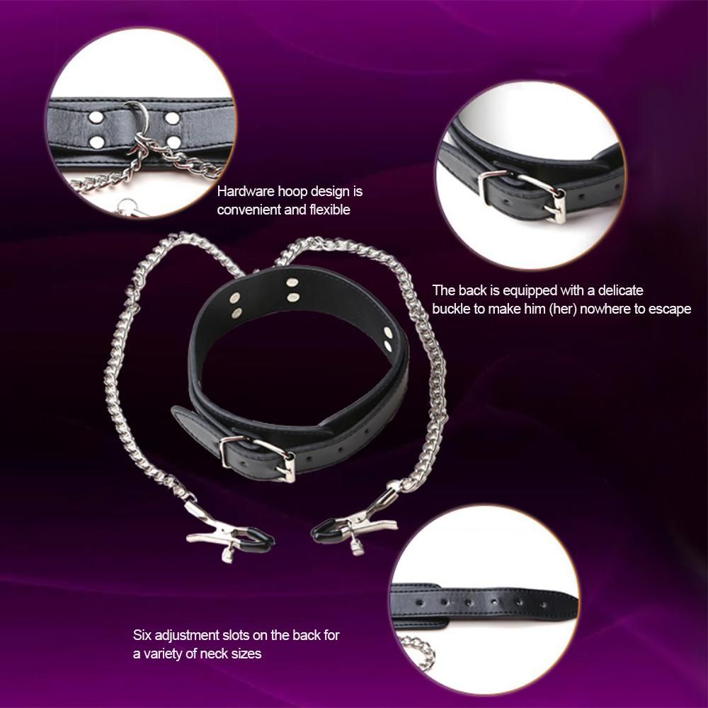 Neck Collar Nipple Clamps BDSM Bondage Slave Restraints Erotic Fetish Adult Product Breast Clips Collar Women Sex Toys