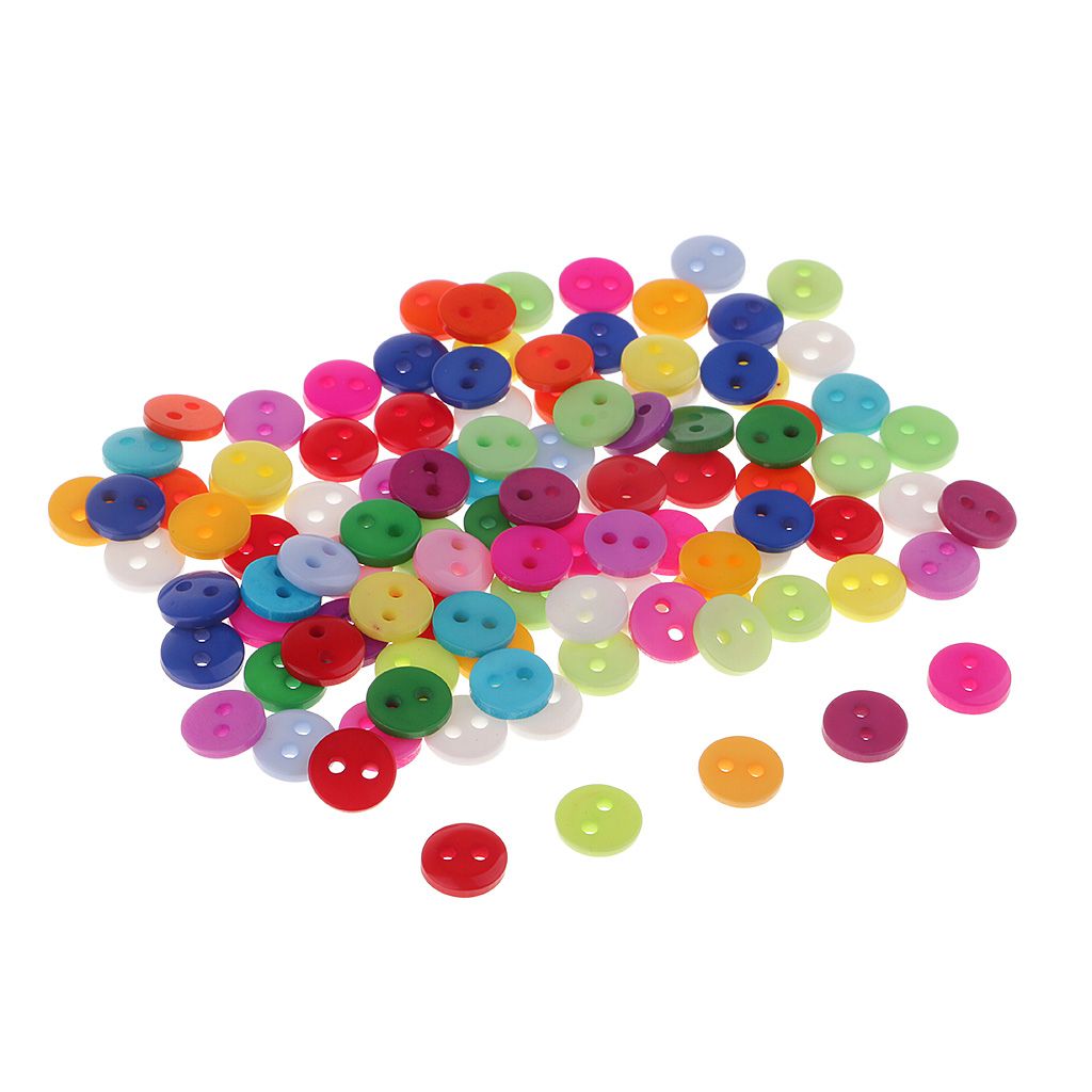 100Pcs Candy Color 2Holes Round Resin Button For Sewing Craft 9mm