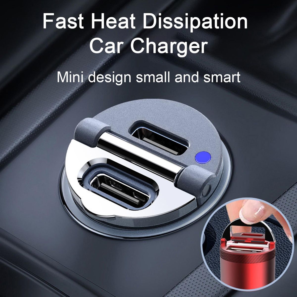 Fast Charge Car Charger with Pull Ring Design 45w Pd Qc3.0 Dual Port Blue