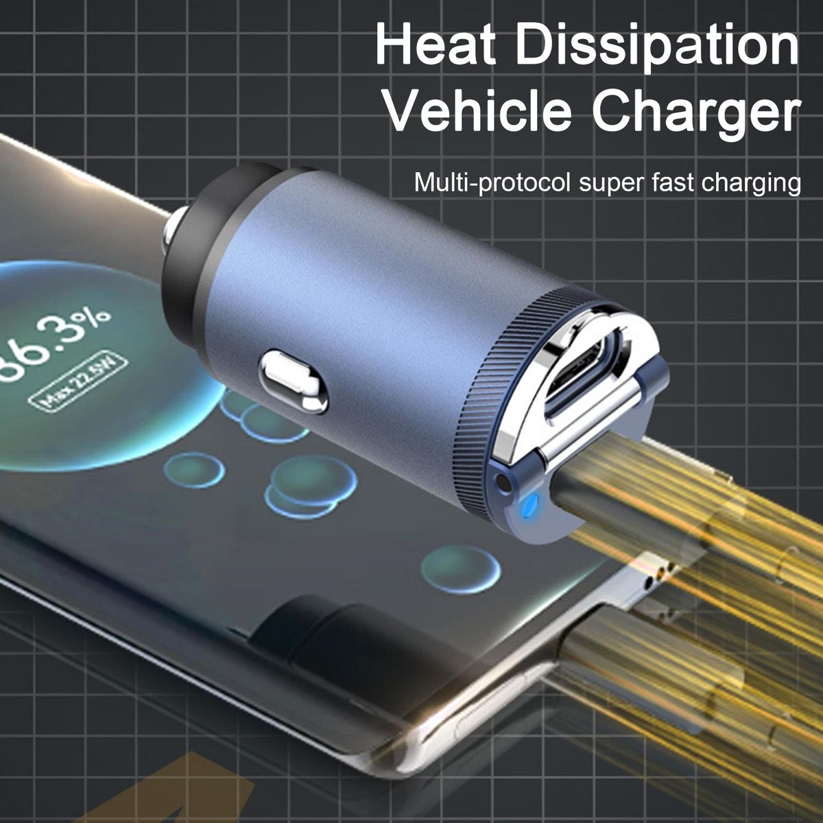 Fast Charge Car Charger with Pull Ring Design 45w Pd Qc3.0 Dual Port Blue