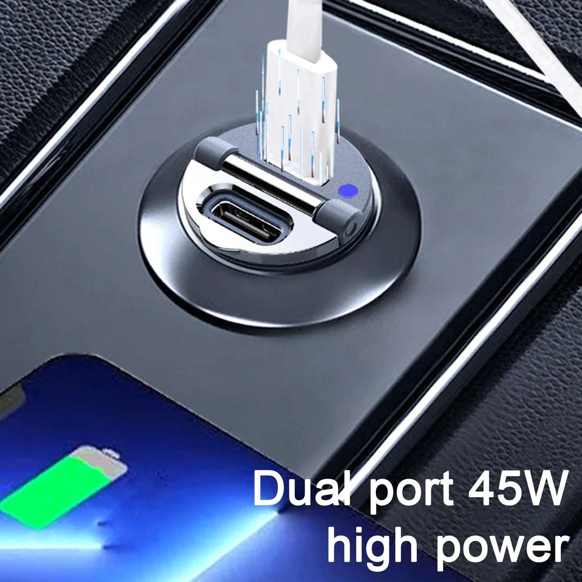 Fast Charge Car Charger with Pull Ring Design 45w Pd Qc3.0 Dual Port Blue