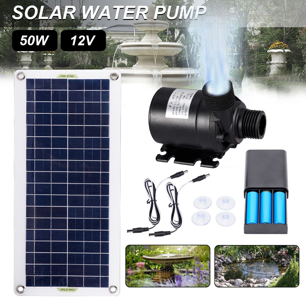 50W 800L/H Brushless Solar Power Water Pump Set Ultra-quiet Submersible Water Pump Motor Fish Pond
