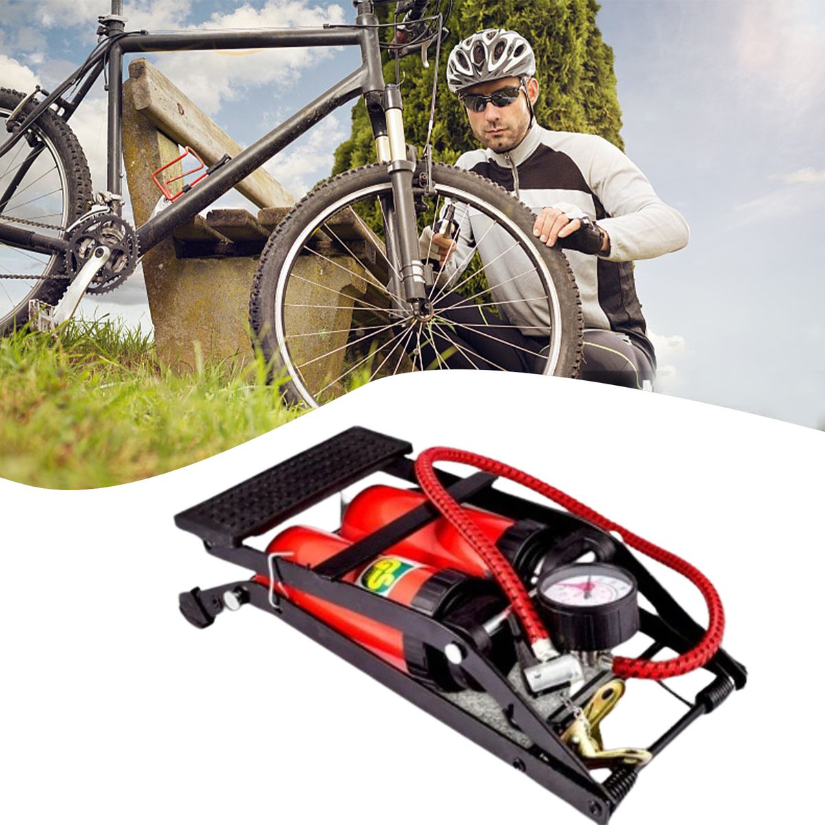 Double Cylinder Car Air Compressor High Pressure Foot Inflator Bicycle Pump High-quality Car Tyre
