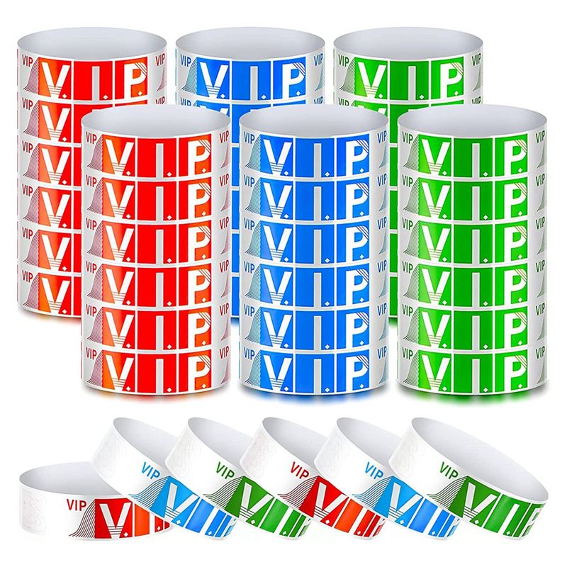 600 Pack VIP Wristbands for Events Waterproof VIP Wristbands VIP Paper Bracelets Wristbands for Party  Red  Blue  Green)
