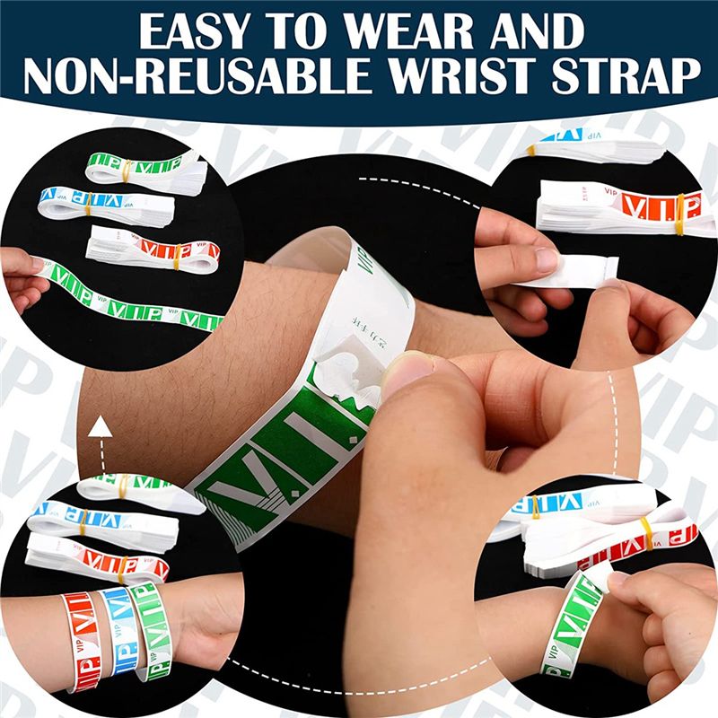 600 Pack VIP Wristbands for Events Waterproof VIP Wristbands VIP Paper Bracelets Wristbands for Party  Red  Blue  Green)