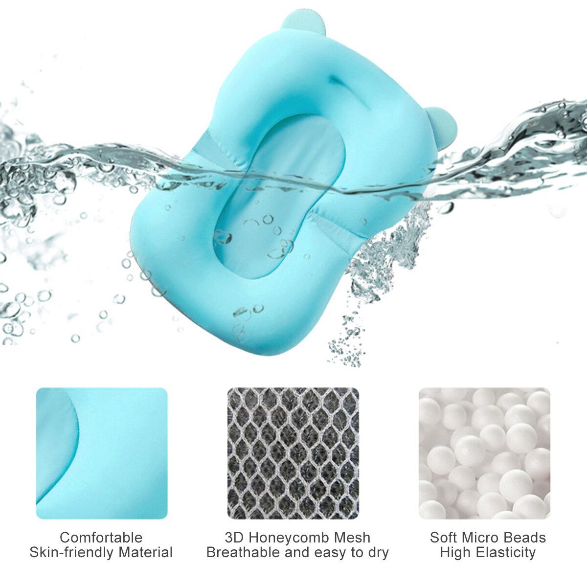 Baby Bath Pad Non-Slip Lounger Pillow Air Cushion Shower Infant Safety Bathtub Blue