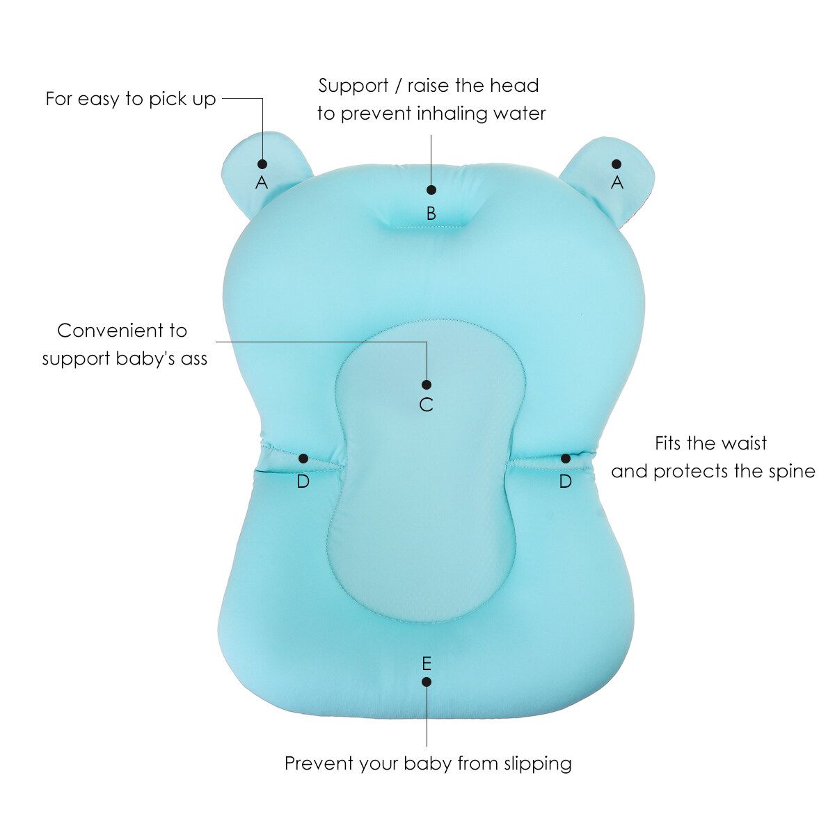 Baby Bath Pad Non-Slip Lounger Pillow Air Cushion Shower Infant Safety Bathtub Blue