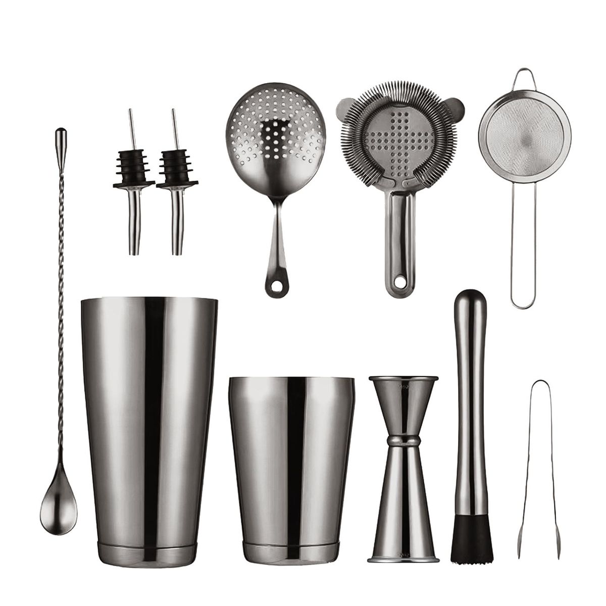 Aoresac 11-Piece All-Inclusive Cocktail Set Stainless Steel Cocktail Shaker Set Boston Shaker Home Bartender Kit