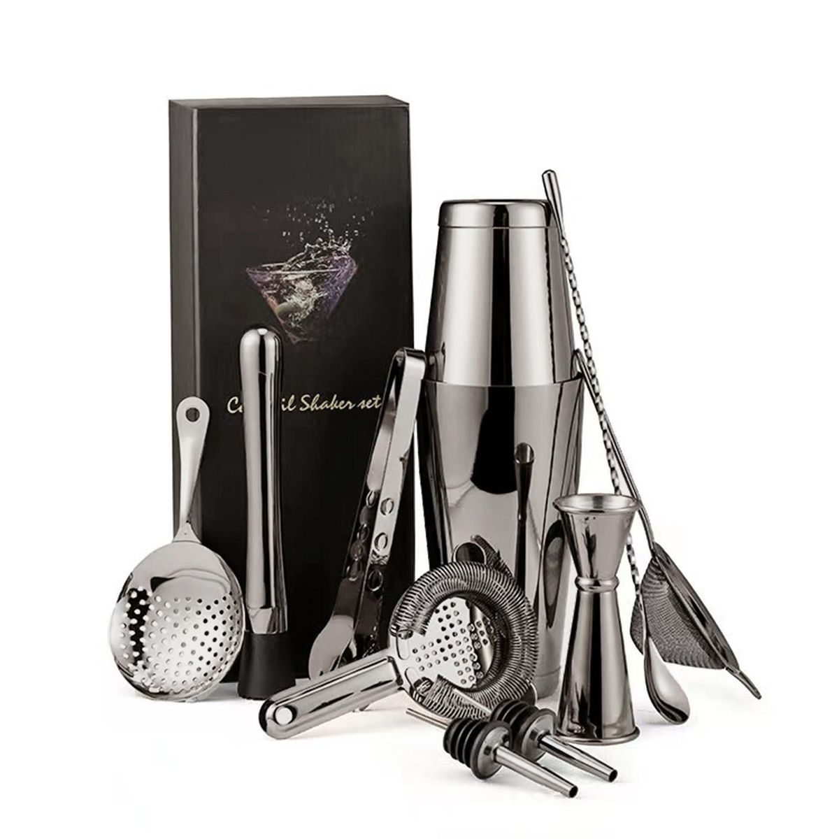 Aoresac 11-Piece All-Inclusive Cocktail Set Stainless Steel Cocktail Shaker Set Boston Shaker Home Bartender Kit