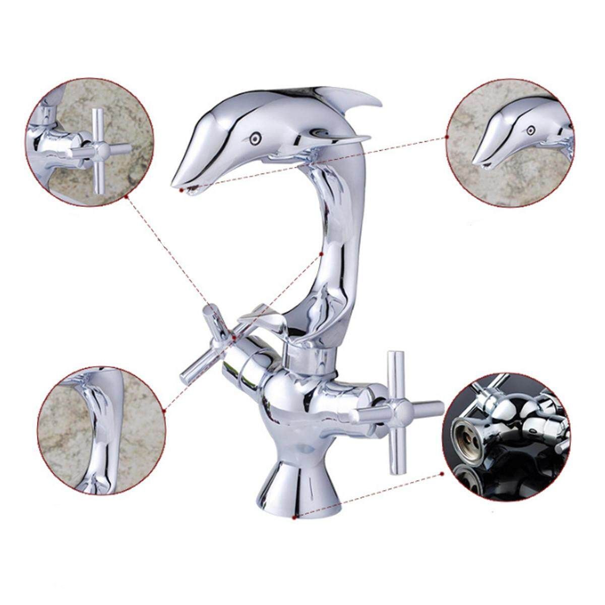 Double Handle Dolphin Shape Chrome Faucet Mixer Taps Kitchen Sink Basin Bathroom