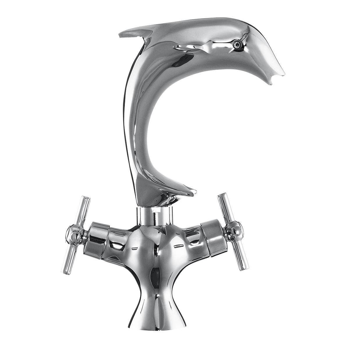 Double Handle Dolphin Shape Chrome Faucet Mixer Taps Kitchen Sink Basin Bathroom