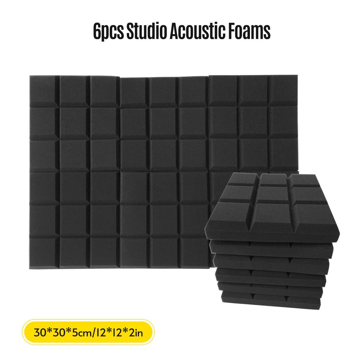 6pcs 12*12*2inch Studio Acoustic Foams Panels Sound Insulation Foam for Studio KTV Broadcast Family Theater