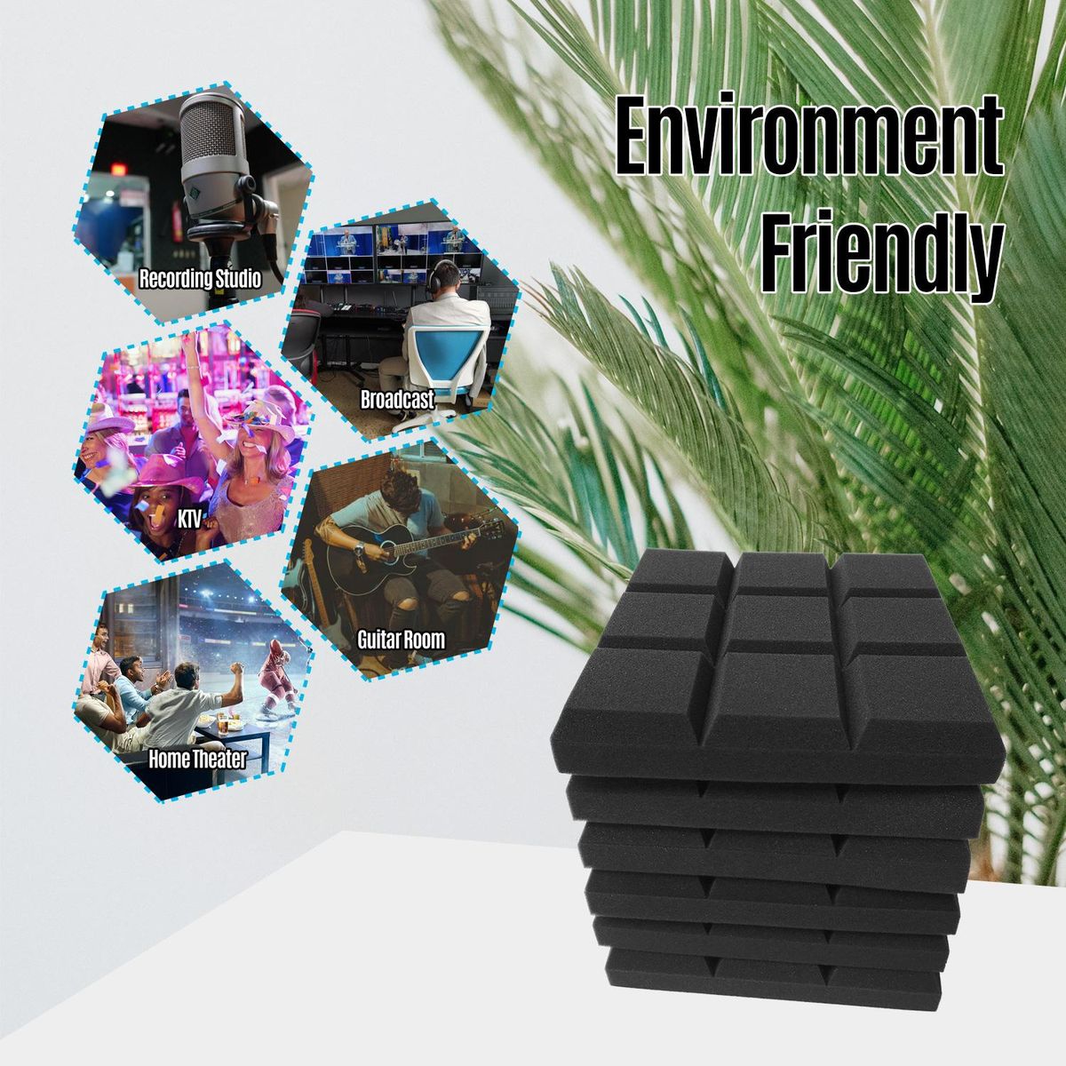 6pcs 12*12*2inch Studio Acoustic Foams Panels Sound Insulation Foam for Studio KTV Broadcast Family Theater