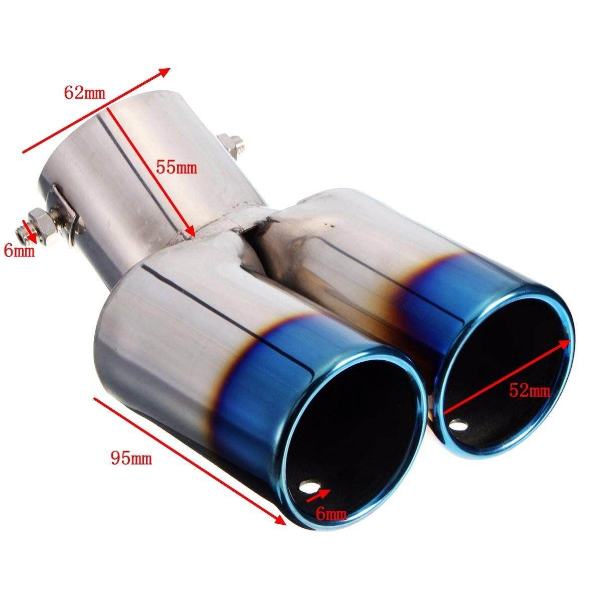 Grilled Blue Curved Tail Muffler Exhaust Pipe Double Twin Tip For KIA Ford Honda