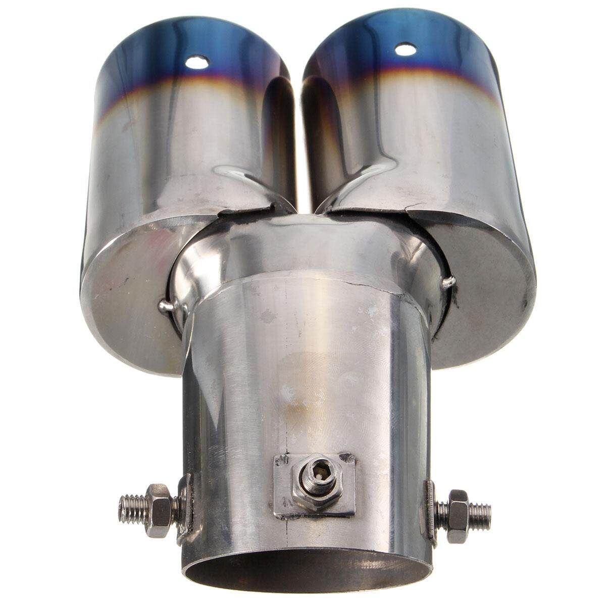 Grilled Blue Curved Tail Muffler Exhaust Pipe Double Twin Tip For KIA Ford Honda