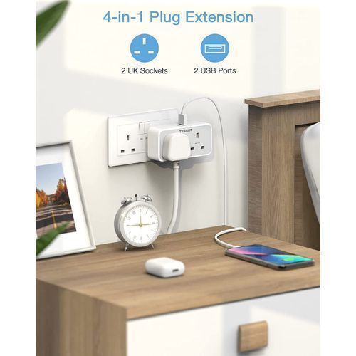Double Plug Adaptor Wall Charger Multi Socket With 2 USB