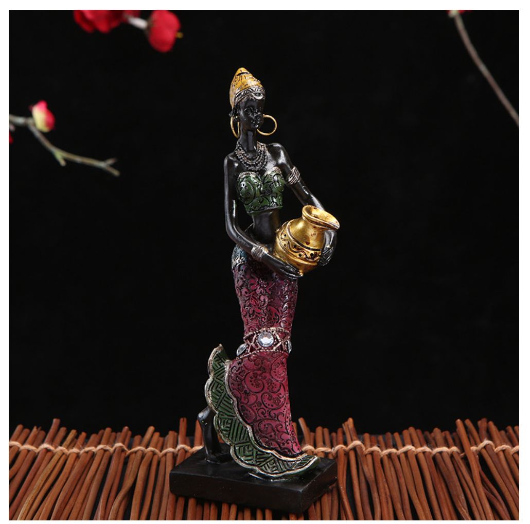 African Women Figurine Art Piece For Home Table Stand