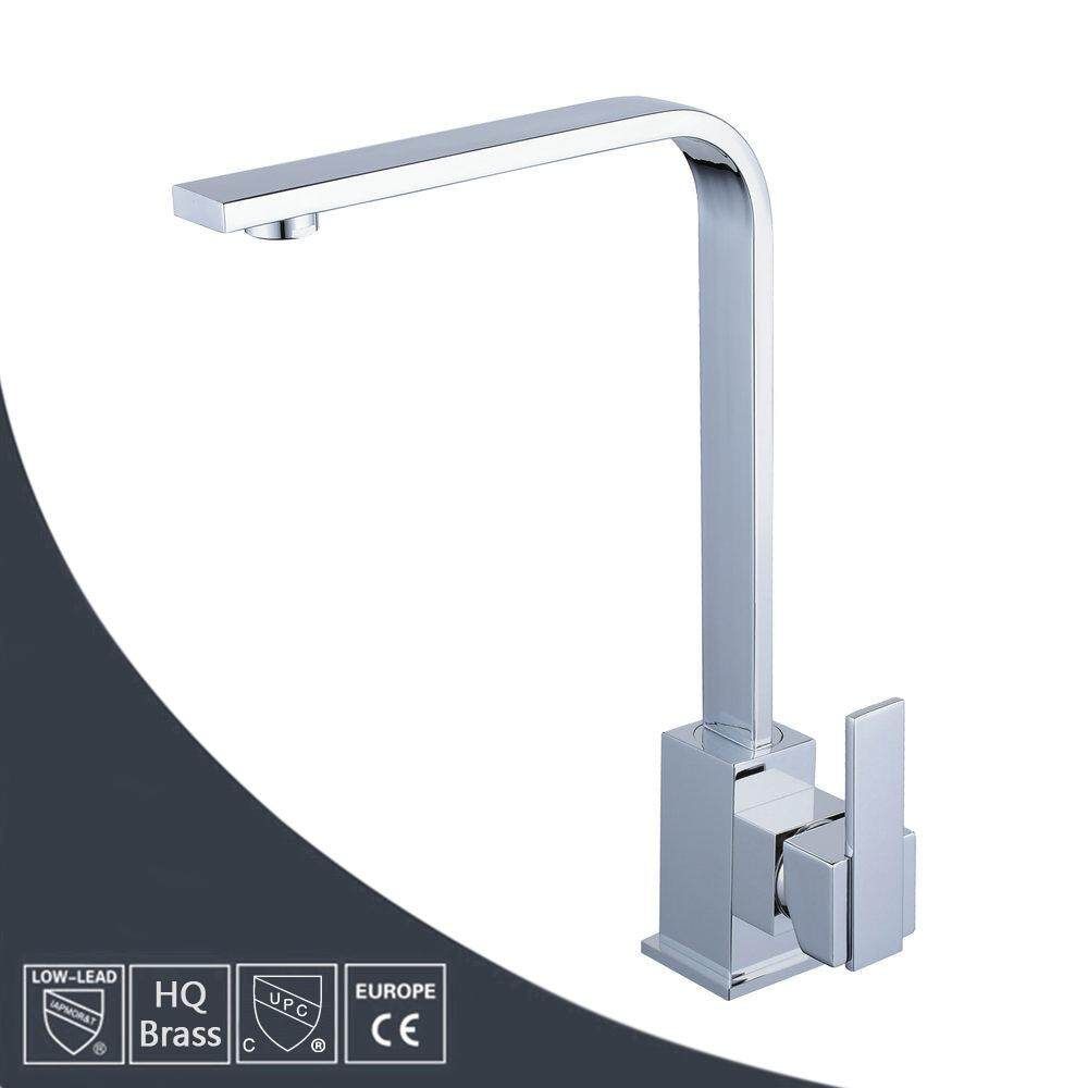 HOOMI Chrome Modern Square Kitchen Basin Faucet Spout Swivel Sink Mixer Tap G3/8 Silver GE Plug Silver