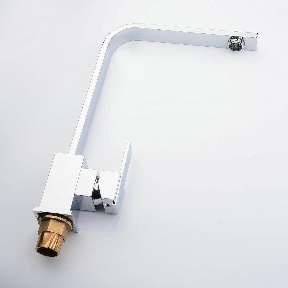 HOOMI Chrome Modern Square Kitchen Basin Faucet Spout Swivel Sink Mixer Tap G3/8 Silver GE Plug Silver