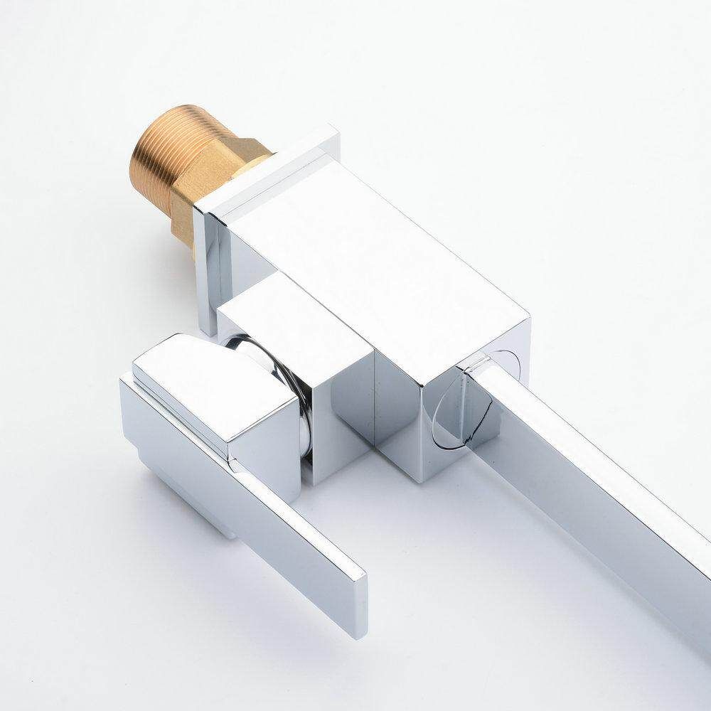 HOOMI Chrome Modern Square Kitchen Basin Faucet Spout Swivel Sink Mixer Tap G3/8 Silver GE Plug Silver