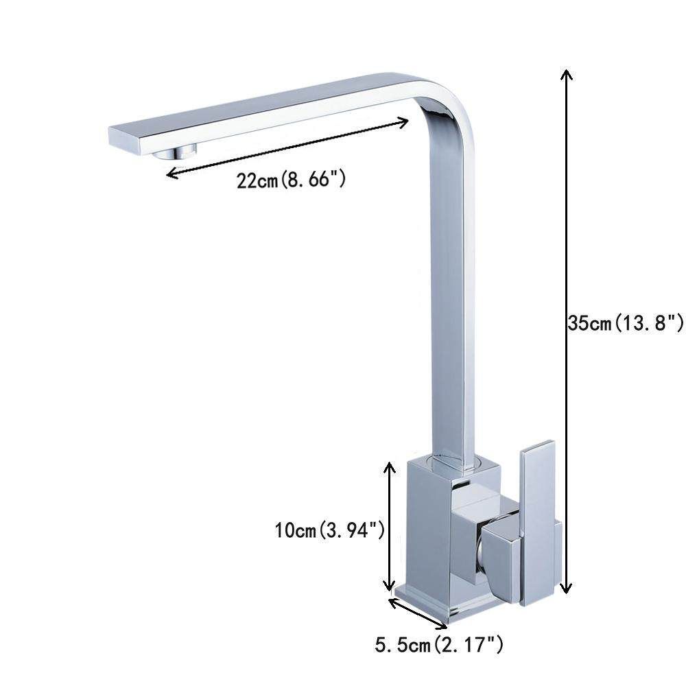 HOOMI Chrome Modern Square Kitchen Basin Faucet Spout Swivel Sink Mixer Tap G3/8 Silver GE Plug Silver