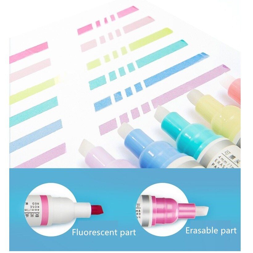 6pcs Erasable Highlighter Pens For Book Journal Dual