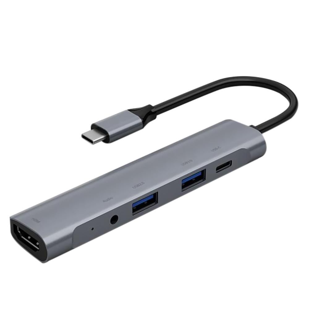 Five in One Docking Station USB C HUB HDMI-Compatible with 4K 30Hz+PD 60W+USB 3.0+USB 2.0+Audio Wire Control/Microphone