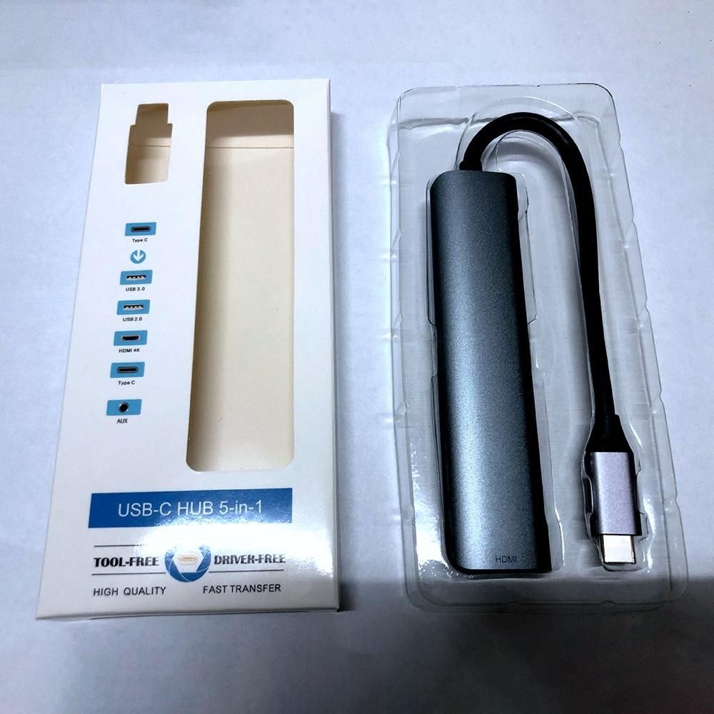 Five in One Docking Station USB C HUB HDMI-Compatible with 4K 30Hz+PD 60W+USB 3.0+USB 2.0+Audio Wire Control/Microphone
