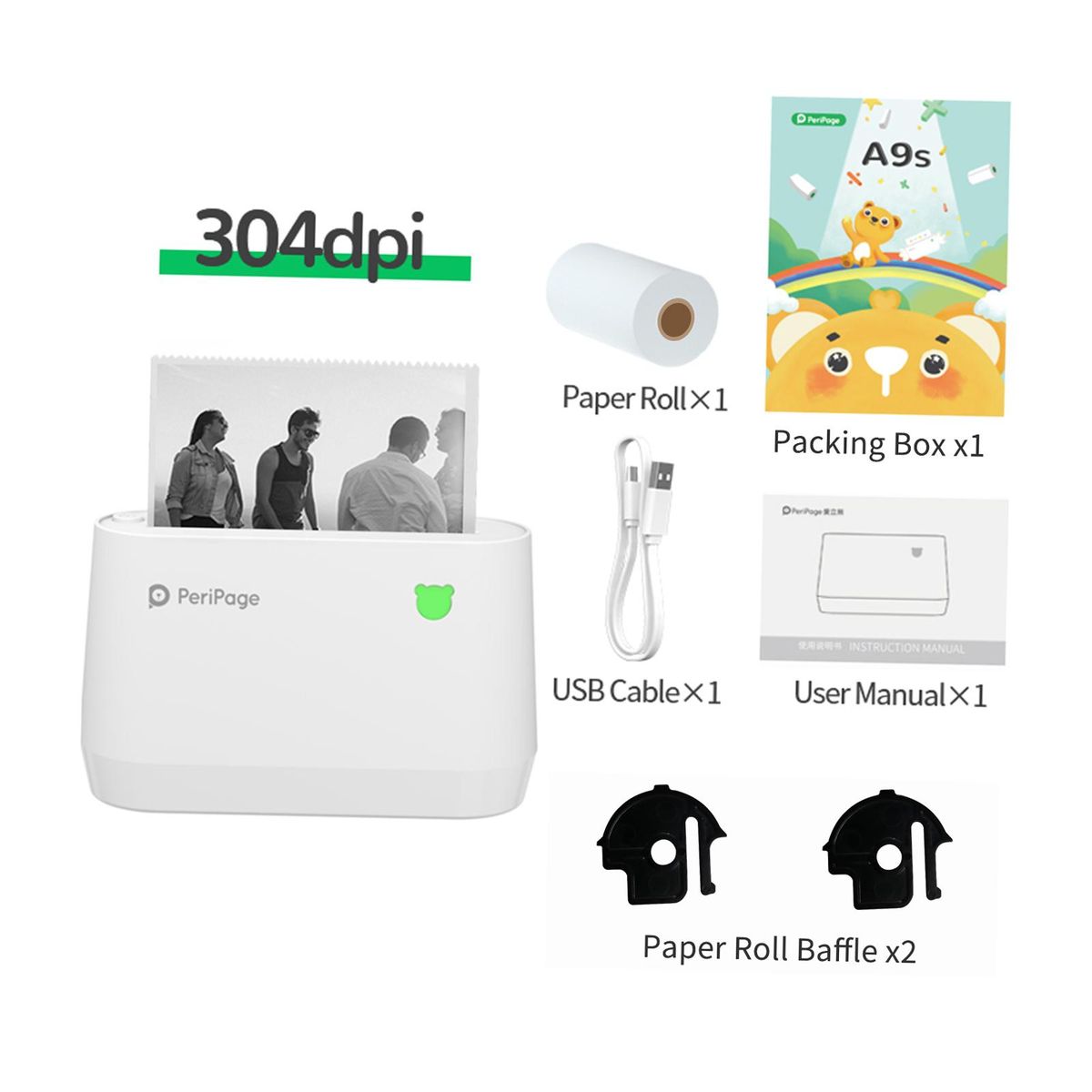 A9s Multi-functional Mini Thermal Printer Pocket Wireless BT 304DPI All In One Portable Photo Mobile Printer Receipt Label Maker Sticker Compatible with Android iOS Smartphone Windows for AR Photo QR Code Study Notes Work Lis