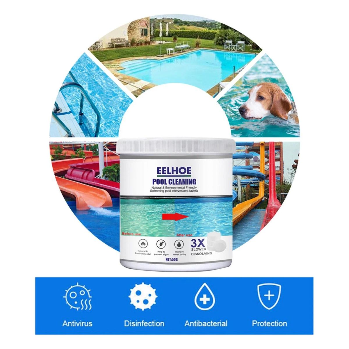 Multifucntion Effervescent Tablets Cleaner For Kitchen Bathroom 50g Improve The Quality Of Swimming Pool And Water Home Cleaning