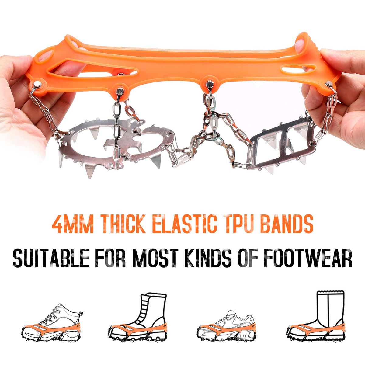 18 Spikes Traction Cleats Women Men Anti-slip Ice Snow Grips with Storage Pouch for Walking Hiking Fishing Mountaineering