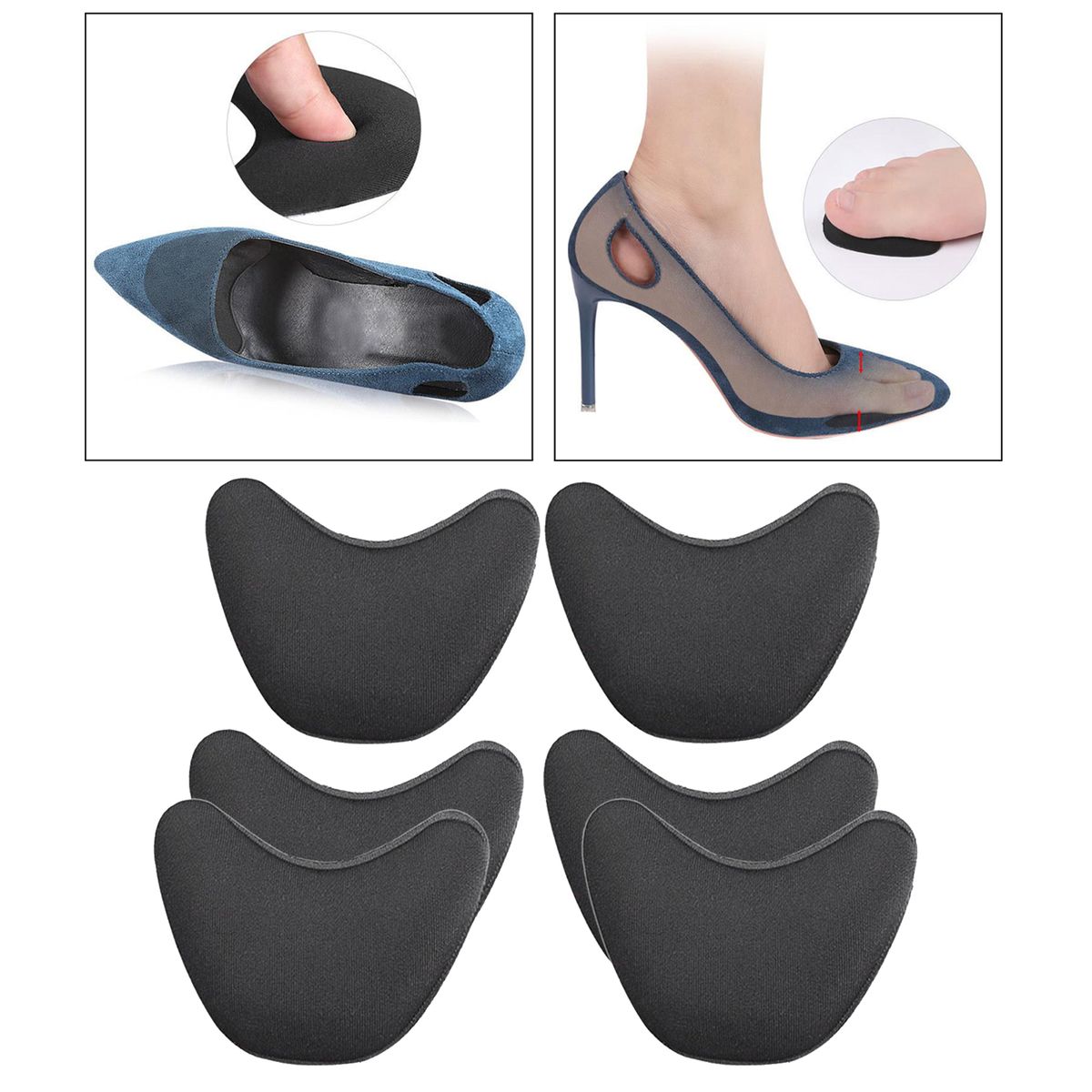3 Pairs Shoe Filler Inserts Reusable Toe Plug Foot Brace Pads Black